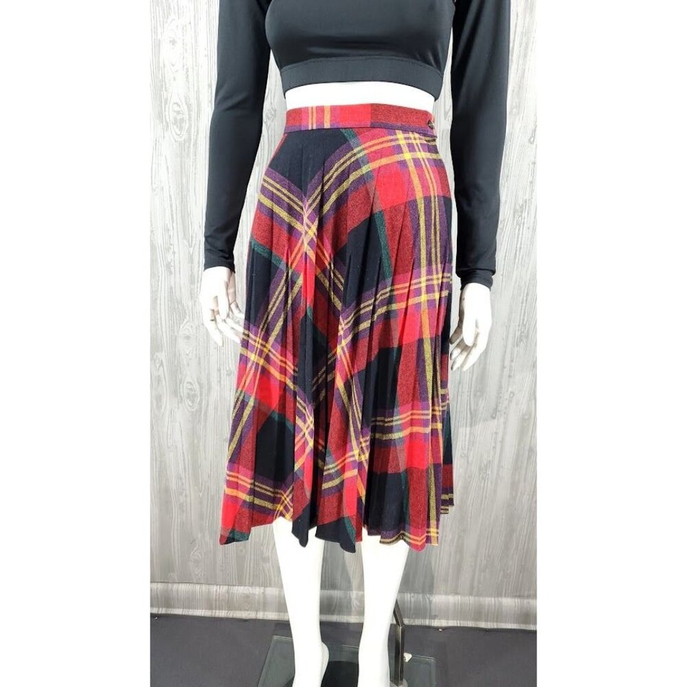 Red and Black Plaid Wool Midi Skirt Vintage Retro Grunge Schoolgirl - Picture 5 of 6
